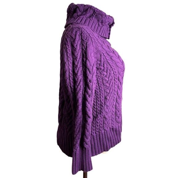Lands’ End Womens Cable Knit Cardigan XL Petite Purple Royal Varsity Cottagecore - Picture 5 of 12